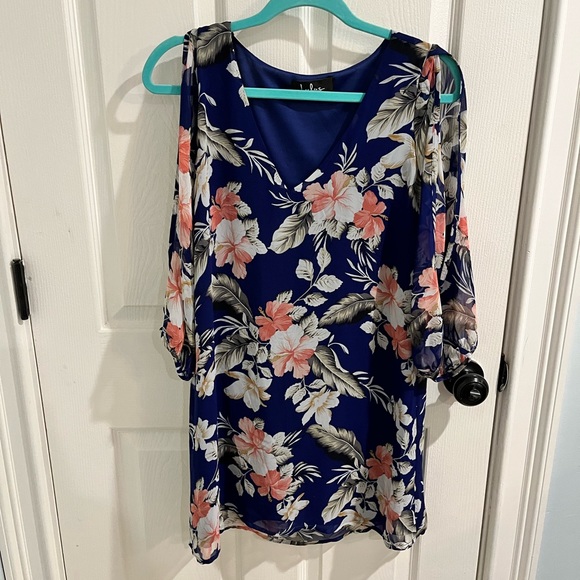 Lulus Shifting Dears Royal Blue Floral Print Long Sleeve Dress- XS - Picture 4 of 6